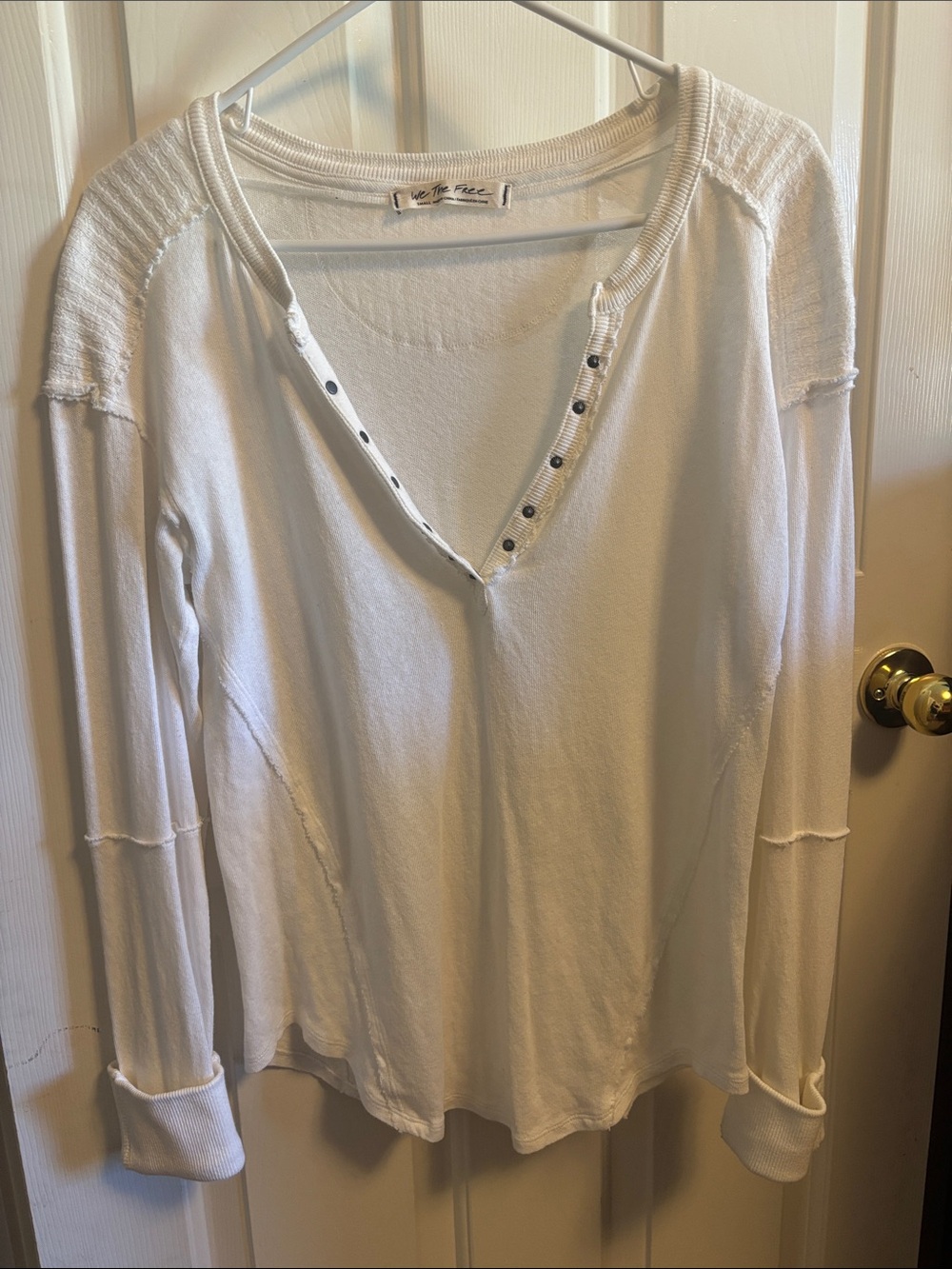 NwOT Free People White Long Sleeve Henley with Snap Placket